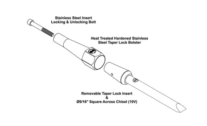 10V Round Bar 9/16" Square Across Chisel/NRS with Removable Insert Bolster — detail view