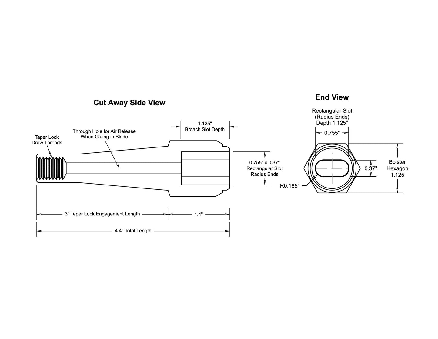 Taper Lock Bolster 0.755" x 0.370" Slot with Radius Ends — view 7