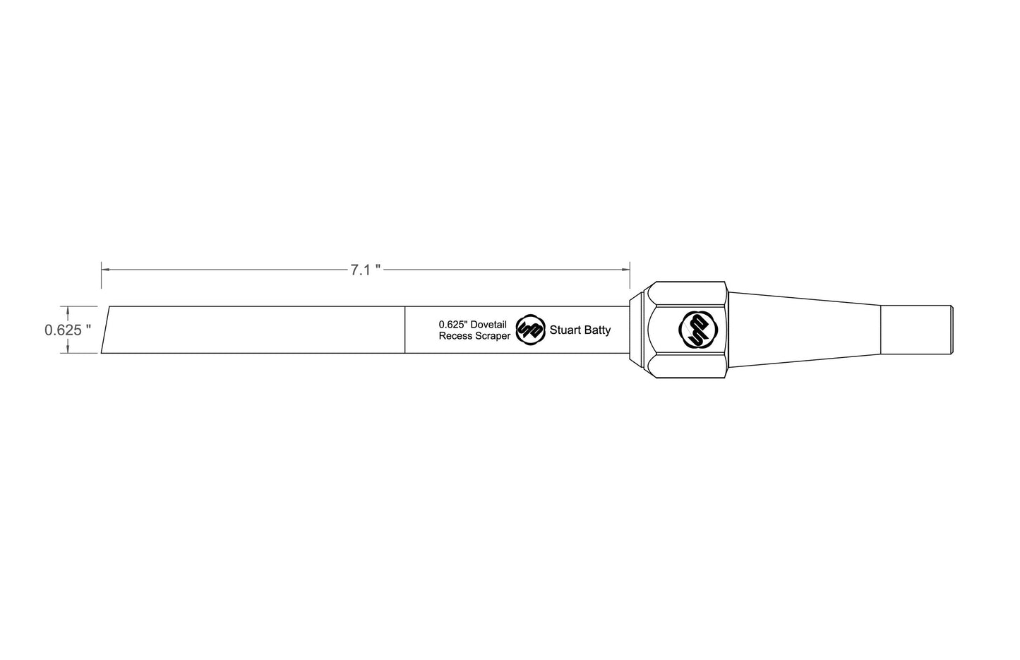 Dovetail Recess Scraper 0.625" Laminated 10V with Removable Bolster — detail view