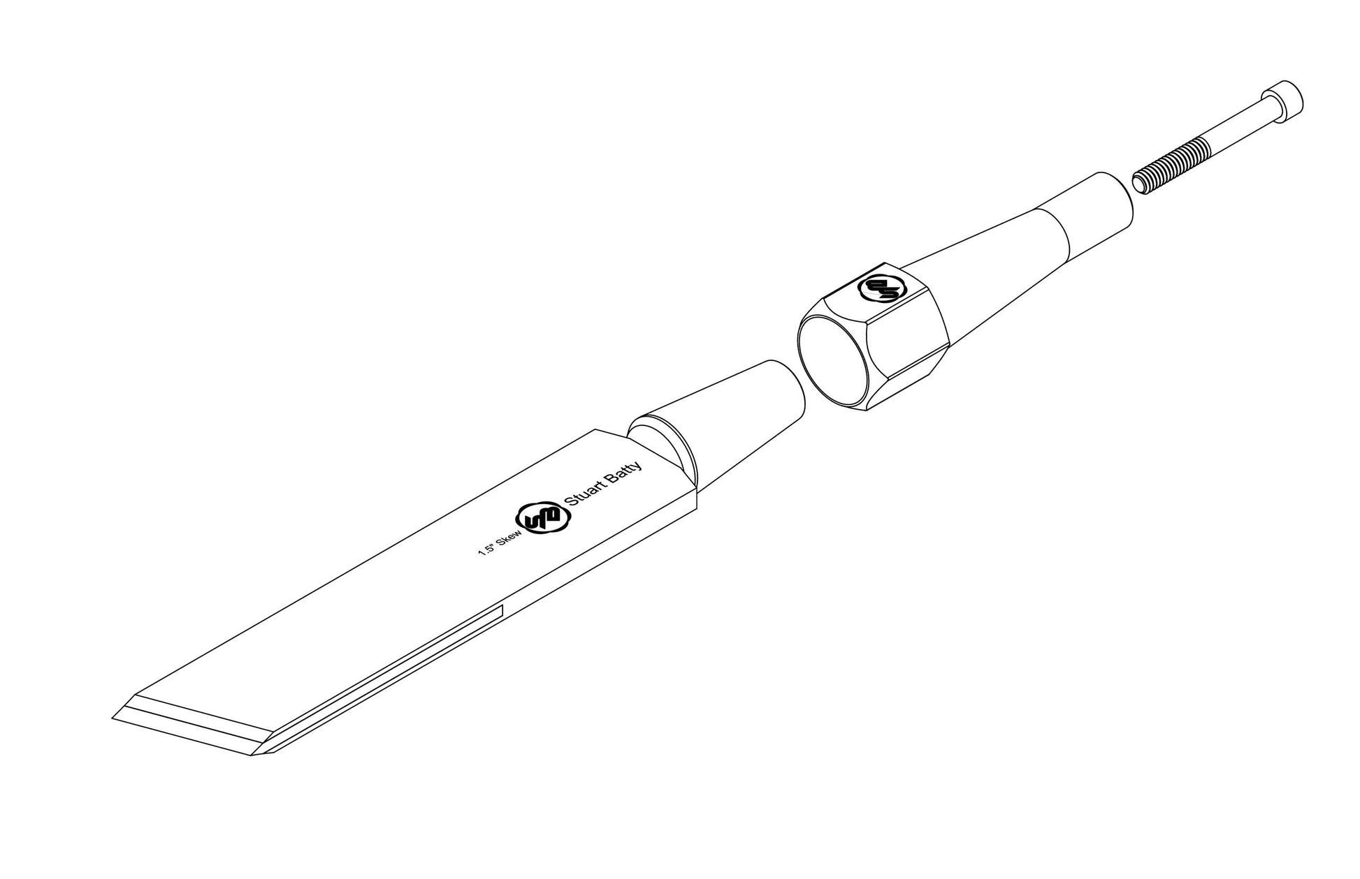 Skew Chisel 1 1/2" Laminated 10V with Removable Bolster — detail view