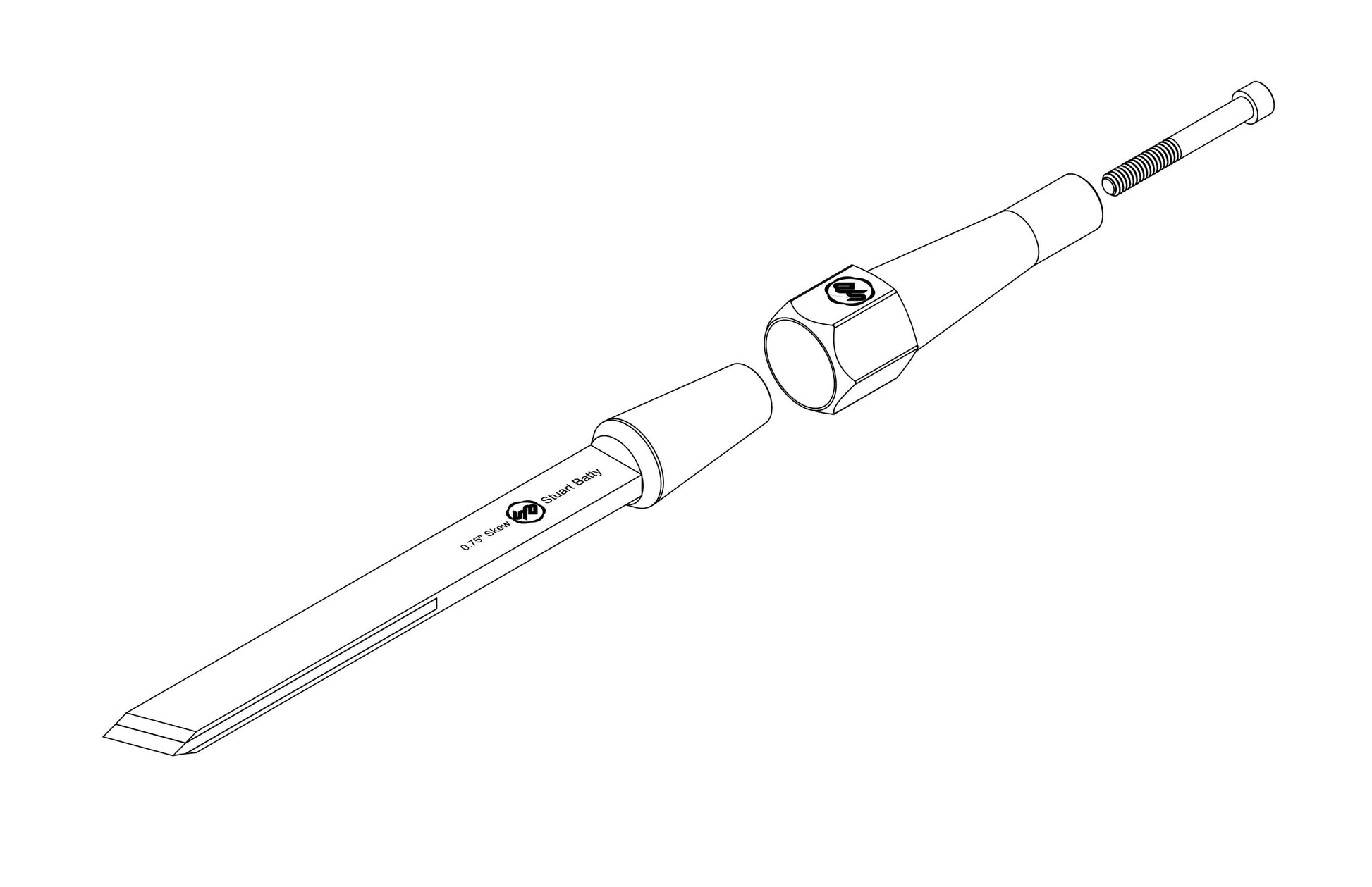 Skew Chisel 3/4" Laminated 10V with Removable Bolster — detail view