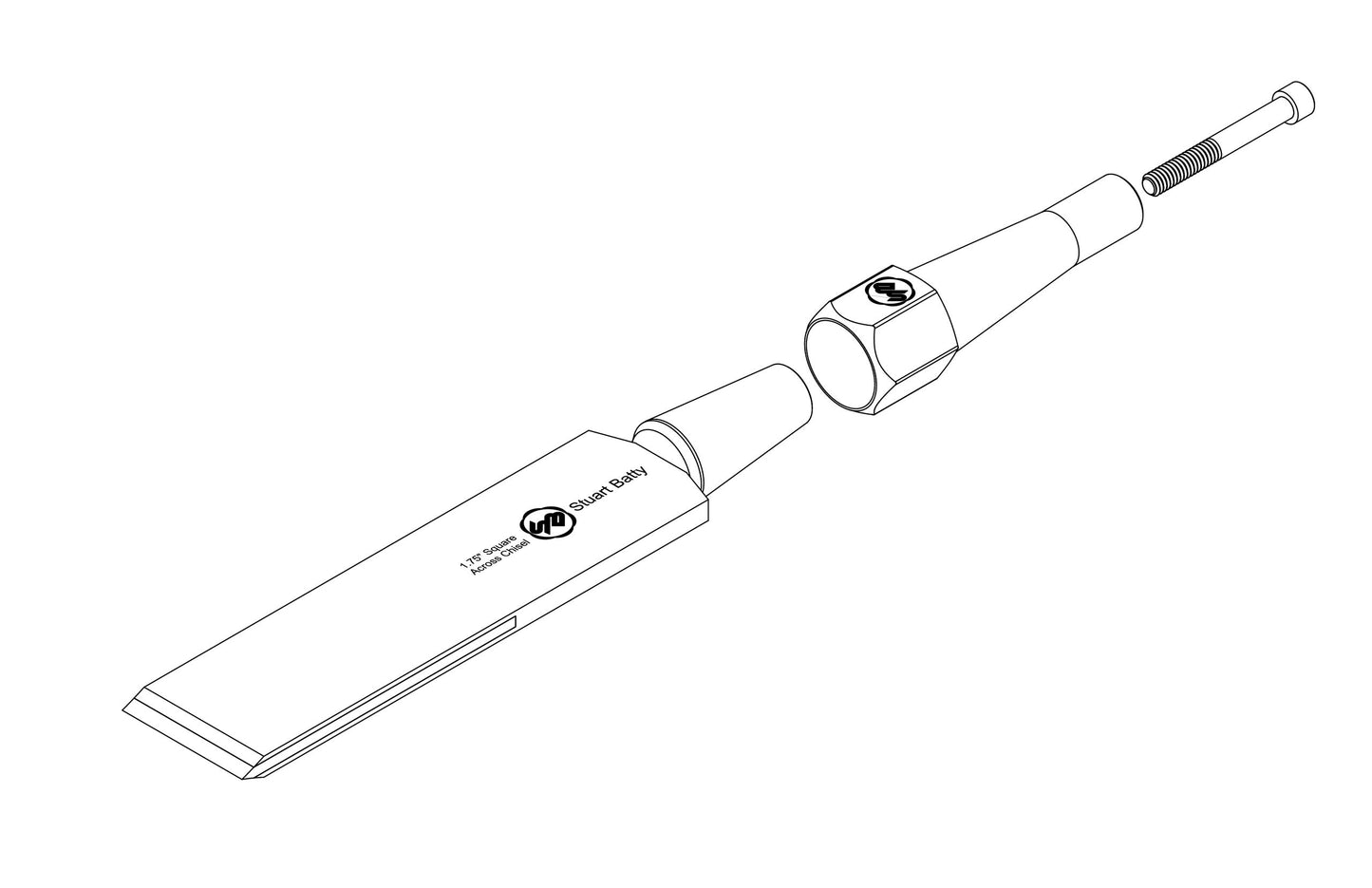Square Across Chisel 1 3/4" Laminated 10V with Removable Bolster — detail view