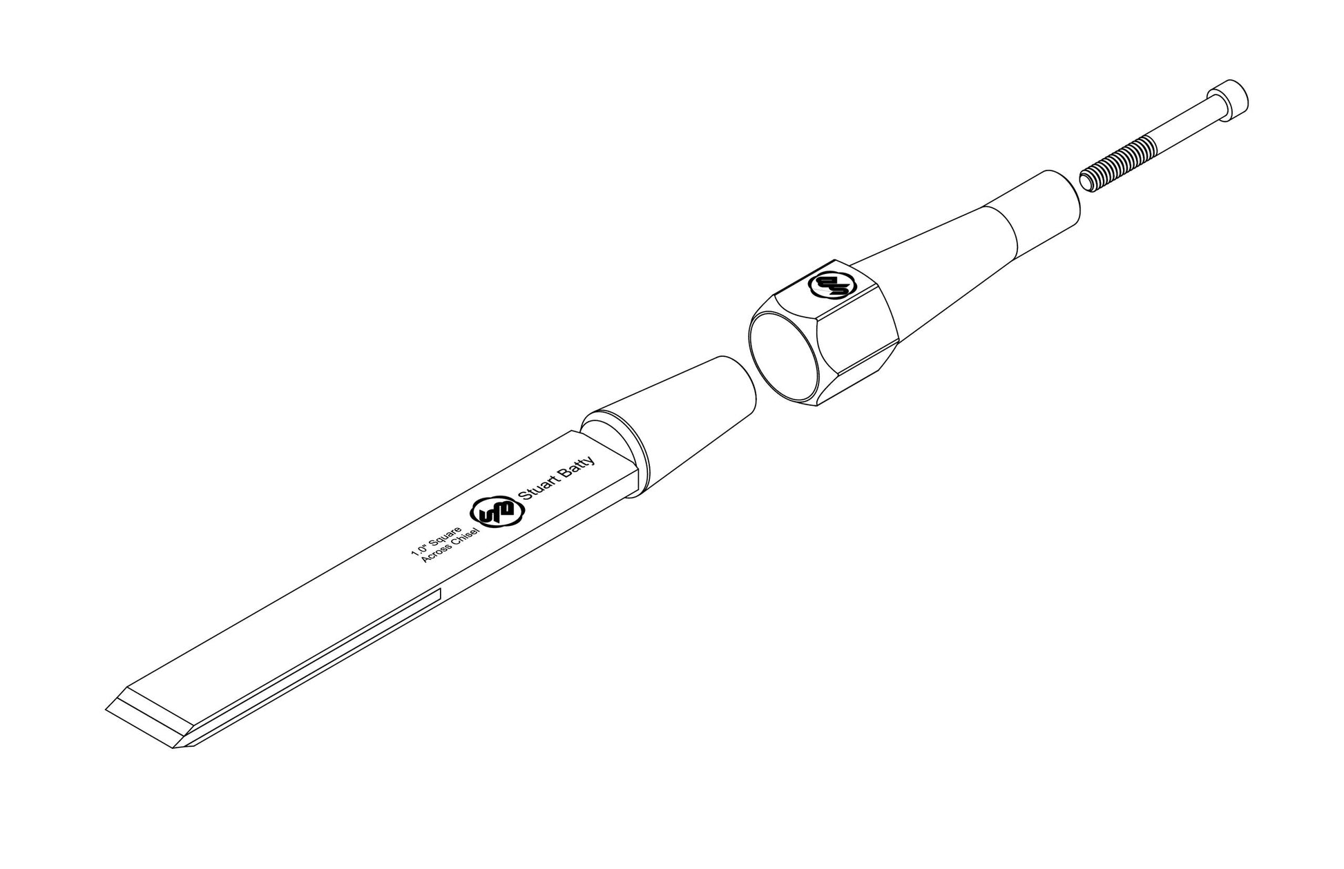 Square Across Chisel 1" Laminated 10V with Removable Bolster — detail view