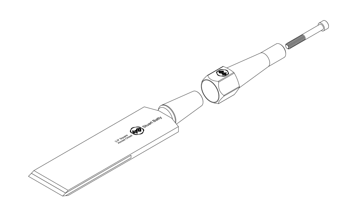 Square Across Chisel 2" Laminated 10V with Removable Bolster — detail view