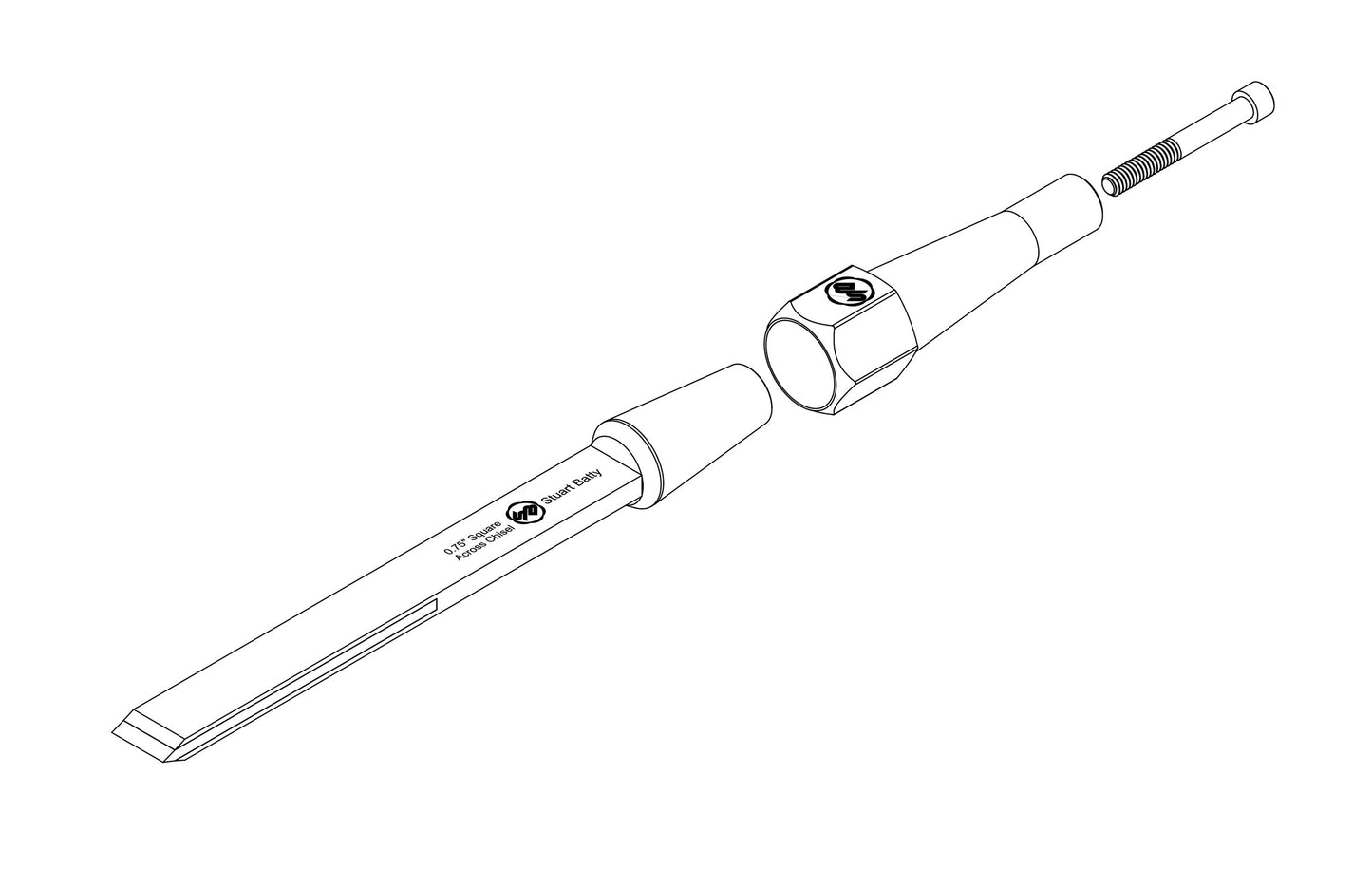 Square Across Chisel 3/4" Laminated 10V with Removable Bolster — detail view