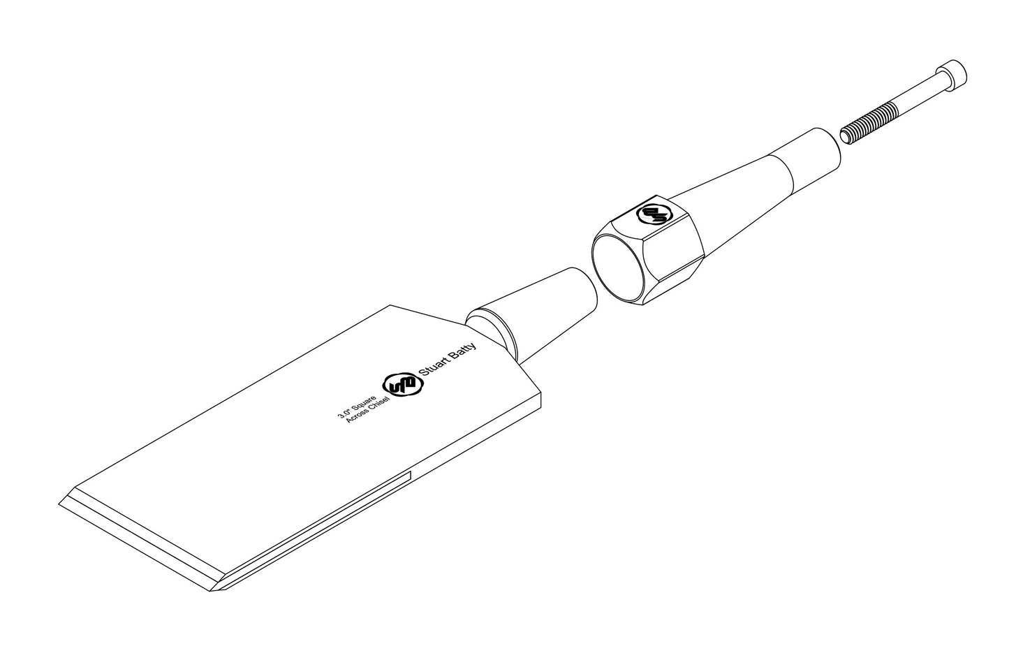 Square Across Chisel 3" Laminated 10V with Removable Bolster — detail view