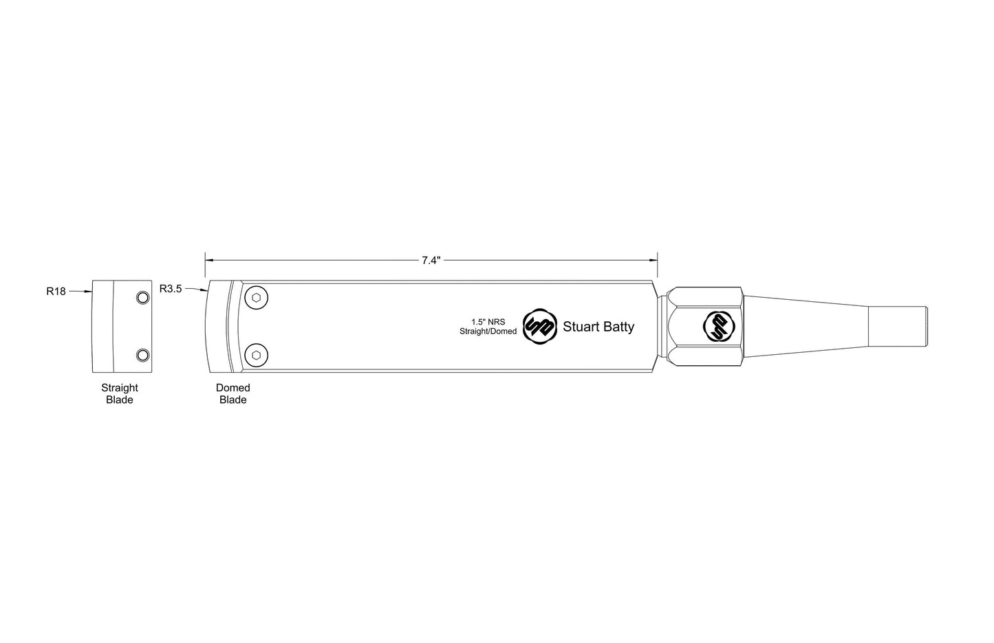 NRS 1.5" Straight & Domed (Body and Blade Options) — detail view