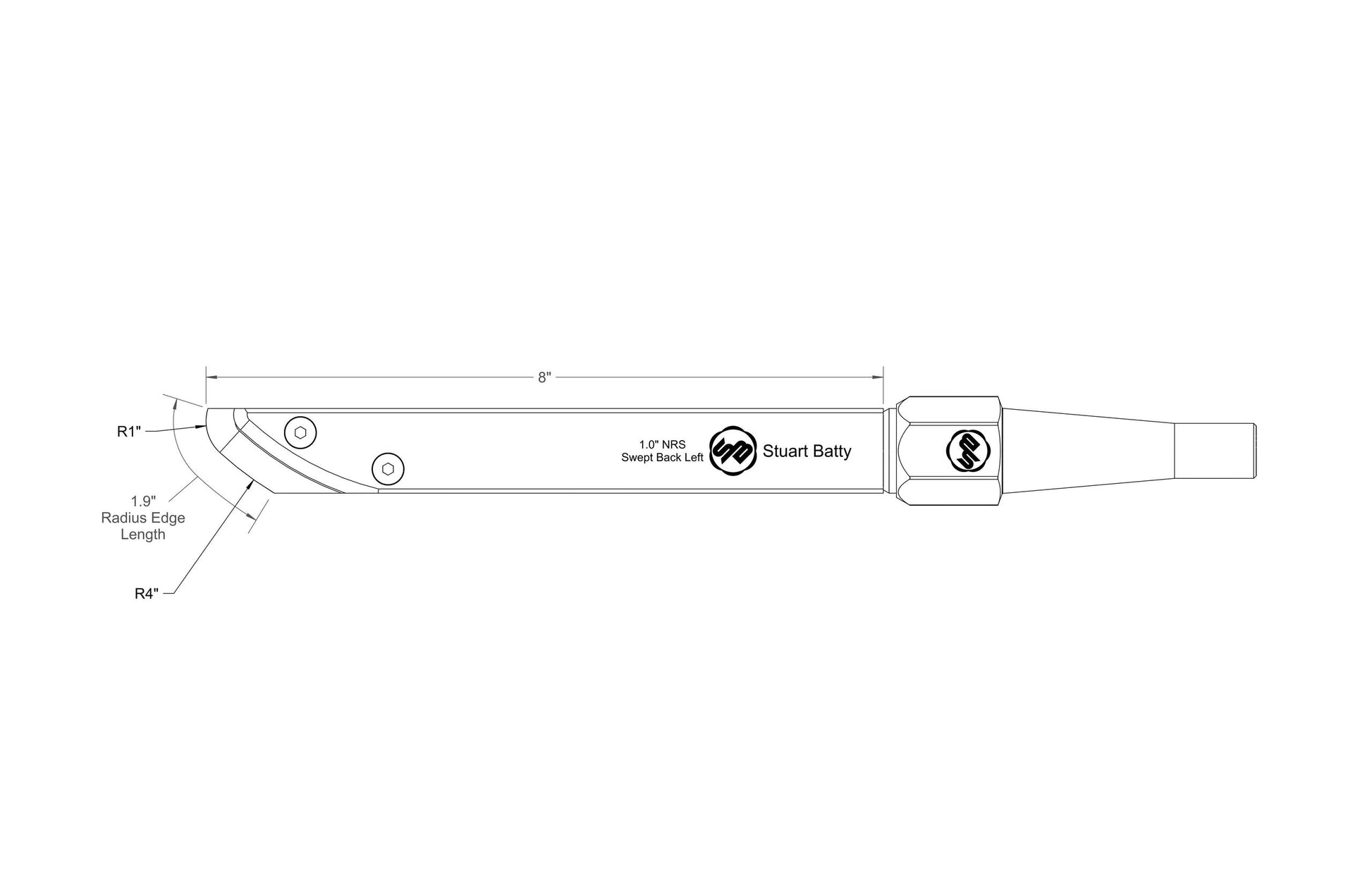 NRS 1" Swept Back Left (Body and Blade Options) — detail view