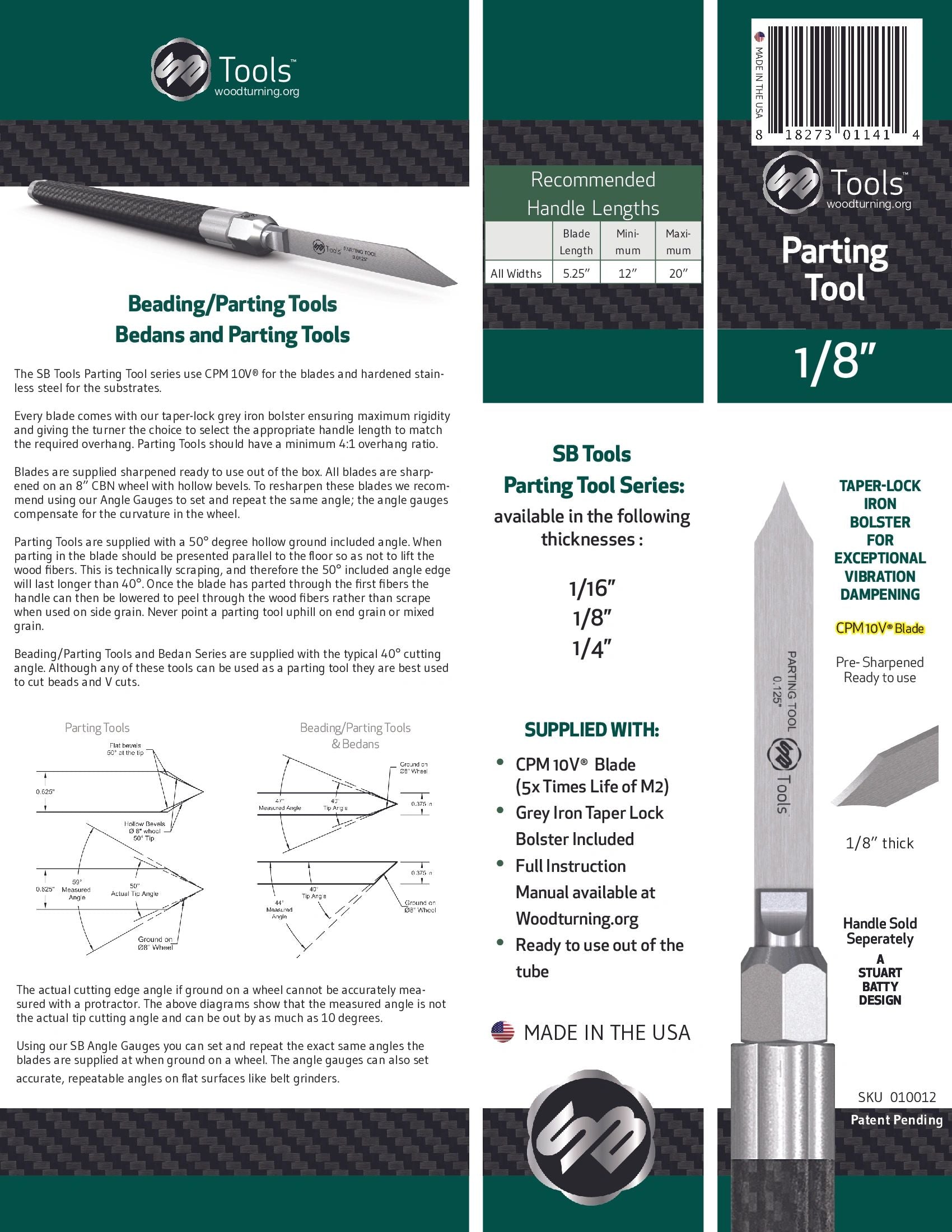 Parting Tool 1/8" - Solid 10V Blade with SB Taper Lock Bolster — view 5