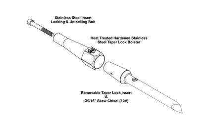 10V Round Bar 9/16" Skew Chisel with Removable Insert Bolster — detail view